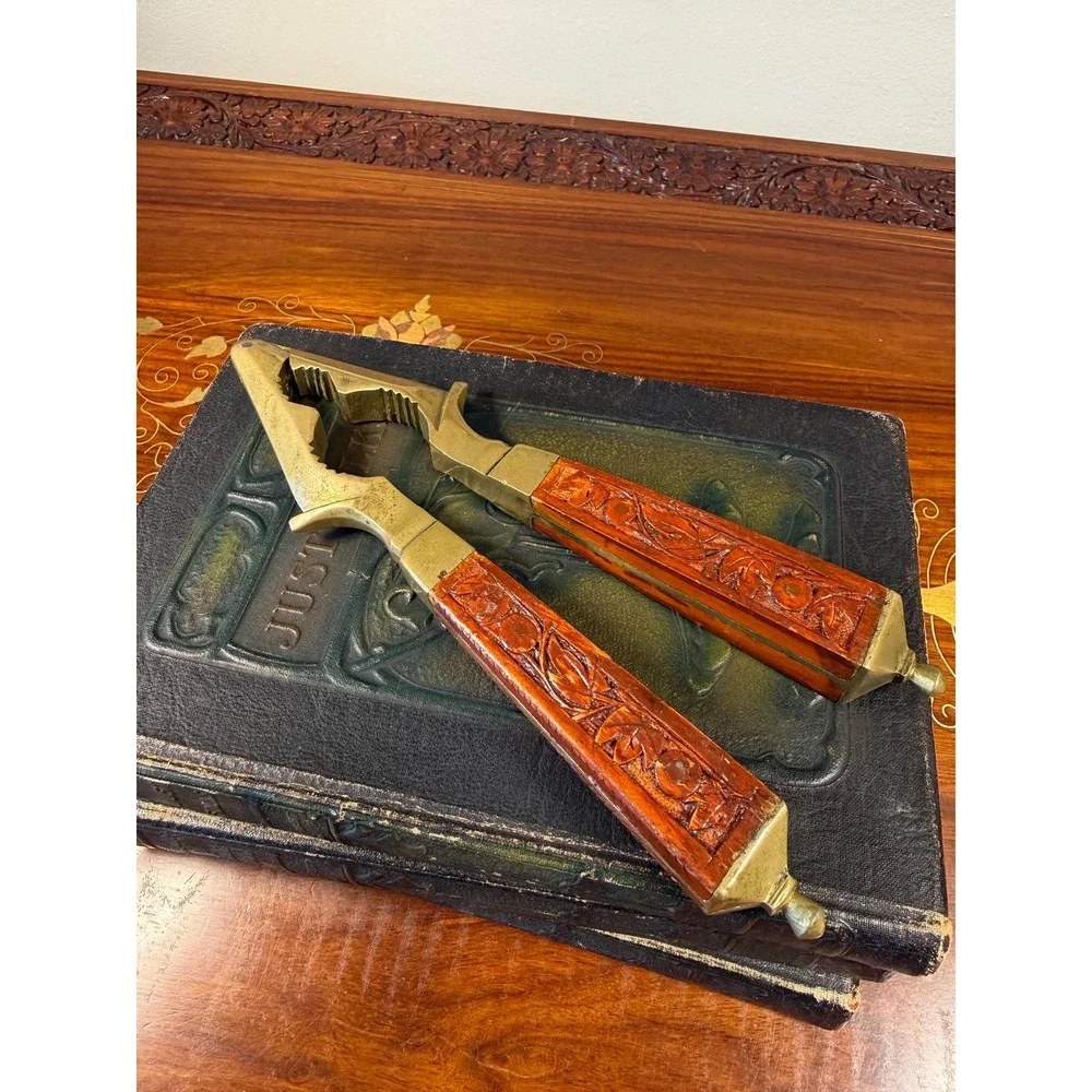 Vintage Brass & Carved Wood Nutcracker • Mid Century Kitchen Decor